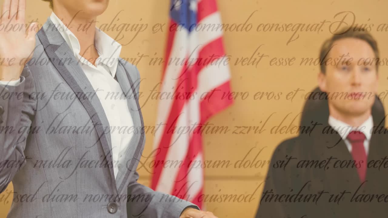 움직이는 텍스트와 함께 문서 위에 판사의 애니메이션