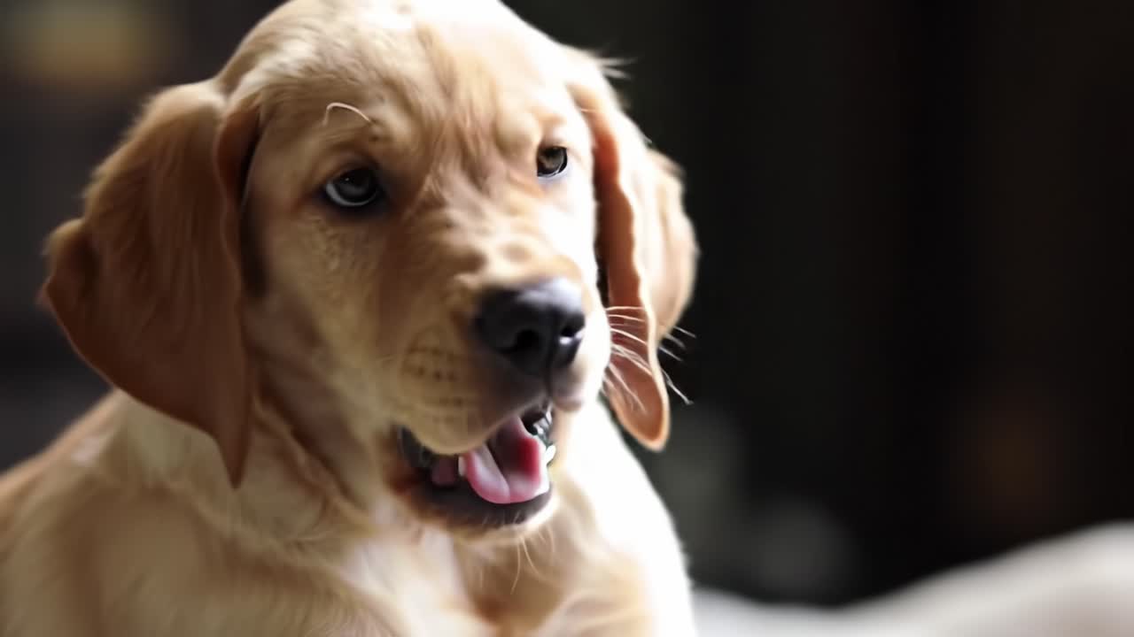 Adorable Golden Retriever Puppy with Expressive Eyes and Playful Attitude Captured in Two Heartwarming Frames