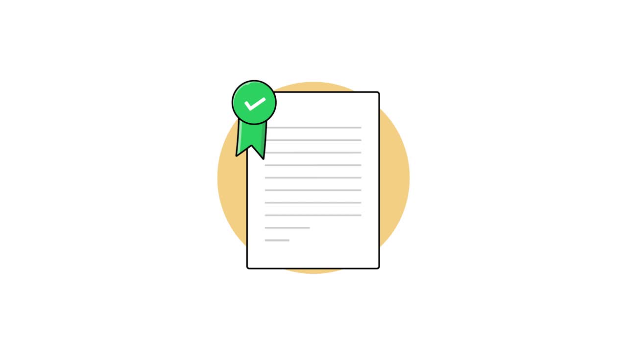 Animated Document with Green Checkmark and Ribbon