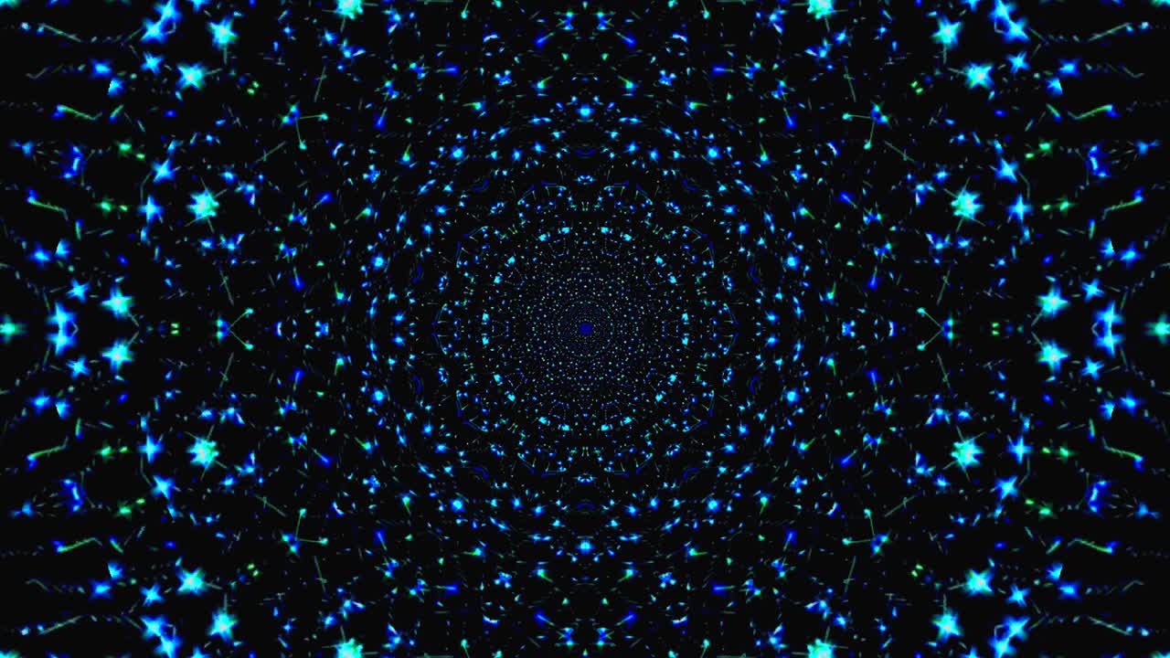 Bright abstract light governing full color, kaleidoscope, black background
