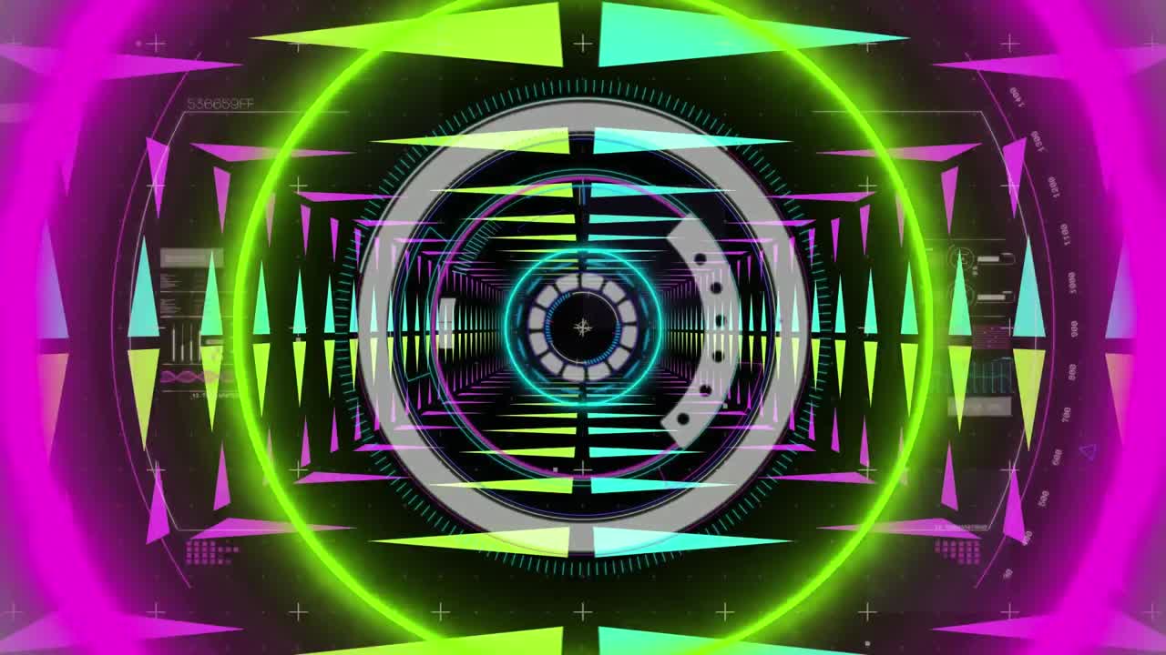 Animation of scope scanning over neon tunnel of data transfer