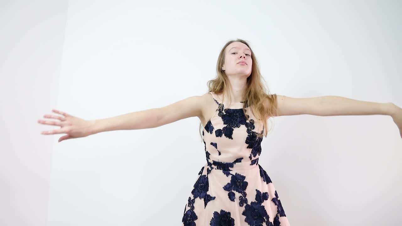 Beautiful Young Woman in Pink Lace Dress