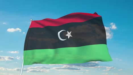 flag of libya with fabric structure against a cloudy sky (loopable)