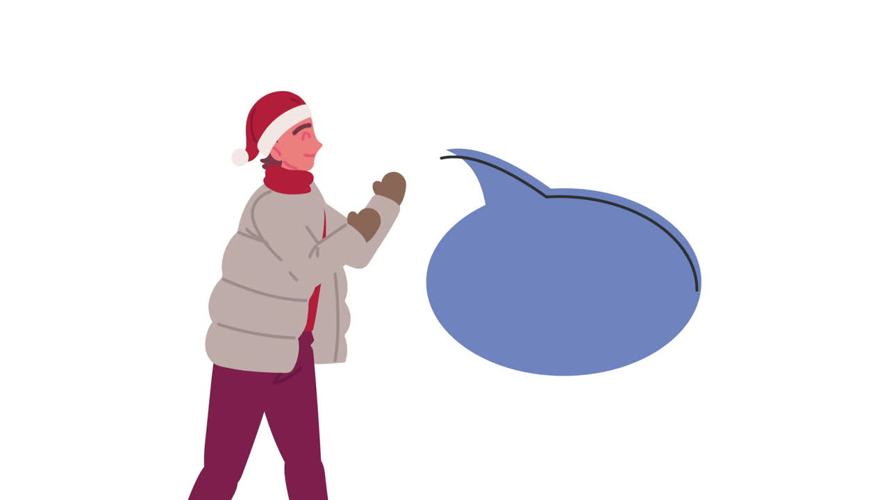 크리스마스 모자를 입은 남자가 말하고 있다