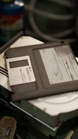 vintage floppy disk and hard drive