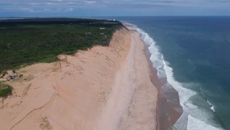 high drone aerial atlantic ocean waves crashing along oak bluffs cape cod usa