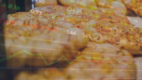 animation of numbers changing over freshly baked cookies in store