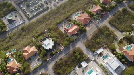 Aerial-tilting-shot-of-the-residential-district-in-Curacao