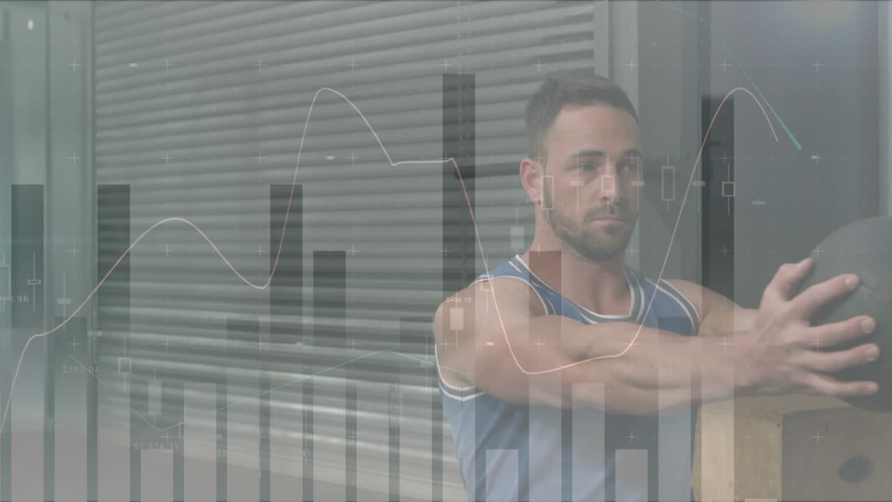 animación del procesamiento de datos y estadísticas sobre el ejercicio de hombres fuertes