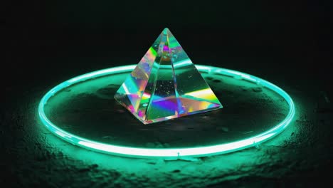 iridescent prism with green neon ring