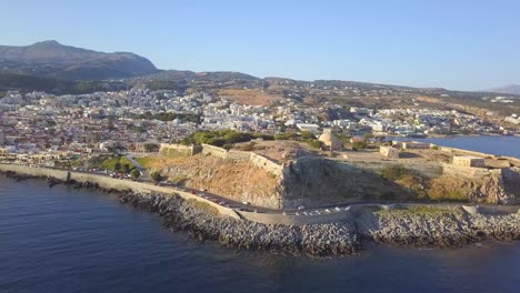 flying around the old venetian built fortezza rethymno in crete greece