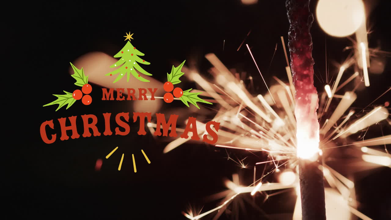 빛나는 스파클러 배경 위에 메리 크리스마스 텍스트의 애니메이션