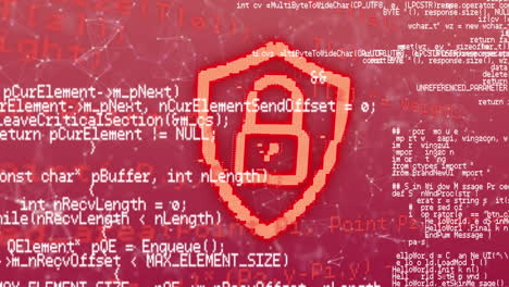 icono de candado de seguridad y procesamiento de datos contra fondo rojo