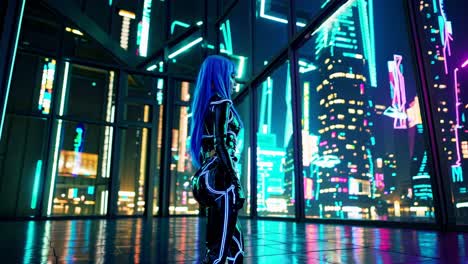 cyberpunk woman in neon city