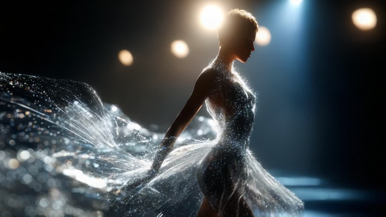 Una trasformazione stupefacente: il viaggio di un'incantevole performance catturata in due straordinari frame con una splendida ballerina vestita con un abito scintillante che brilla di luce ed eleganza sul palco