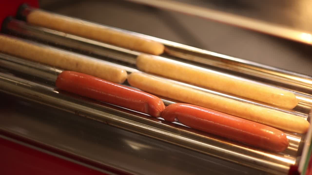 los perritos calientes cocinando en una parrilla de rosquilla