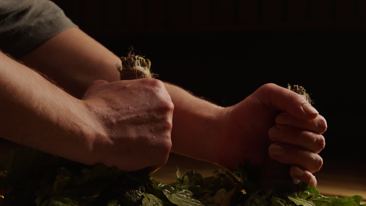 Person using herbal sauna treatment