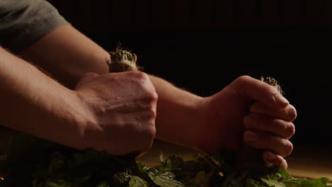 person using herbal sauna treatment