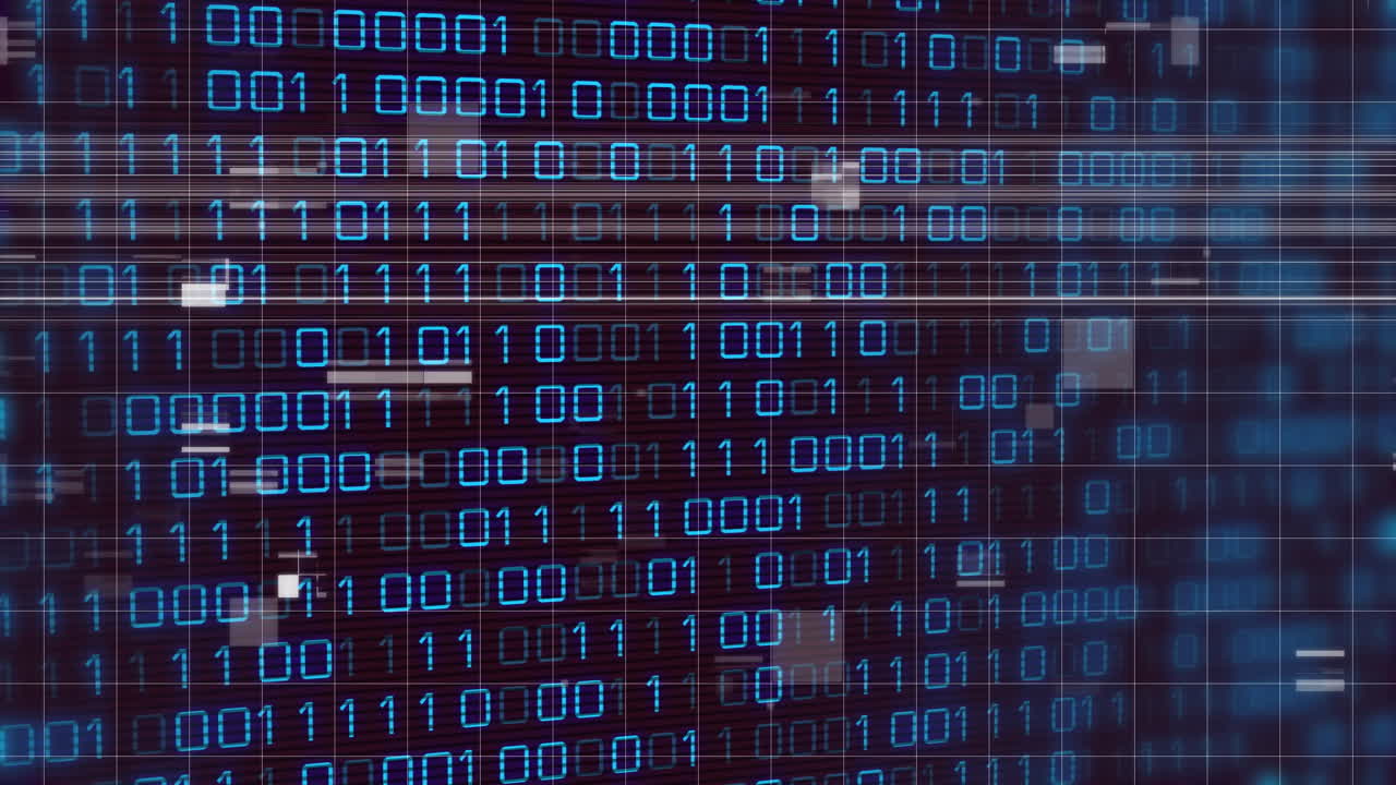 Blue digits forming binary code pattern on animation of abstract digital background