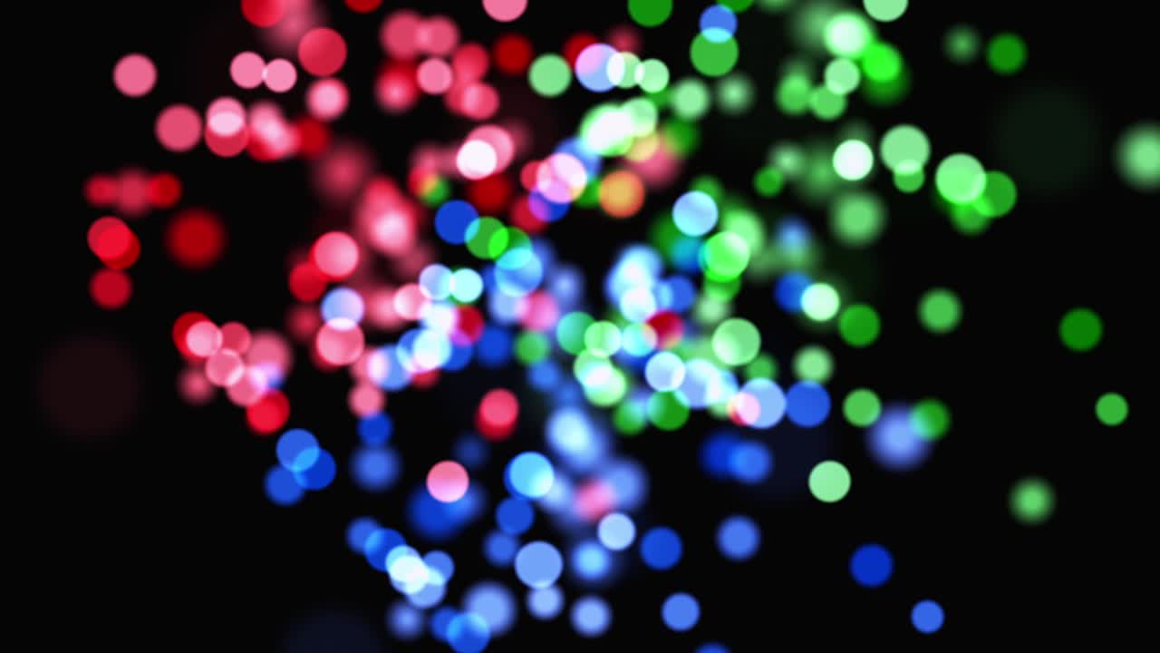 círculos rojos, verdes y azules se mezclan al azar en movimiento aleatorio a través de la pantalla, animación 3d con concepto rgb