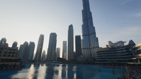 dubai skyline with burj khalifa and fountain