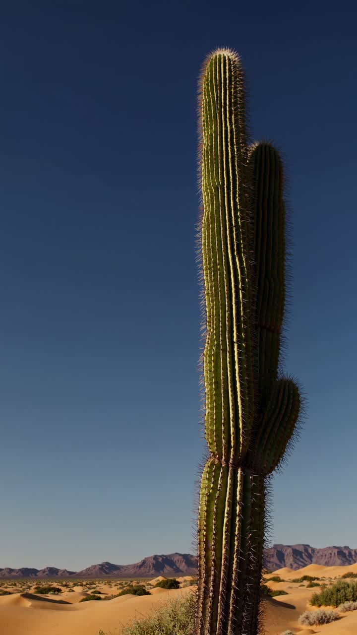 Un cactus imponente si staglia su un cielo azzurro in un paesaggio desertico