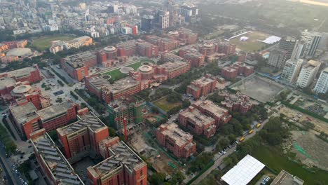 aerial drone shot capturing amity university college in noida india