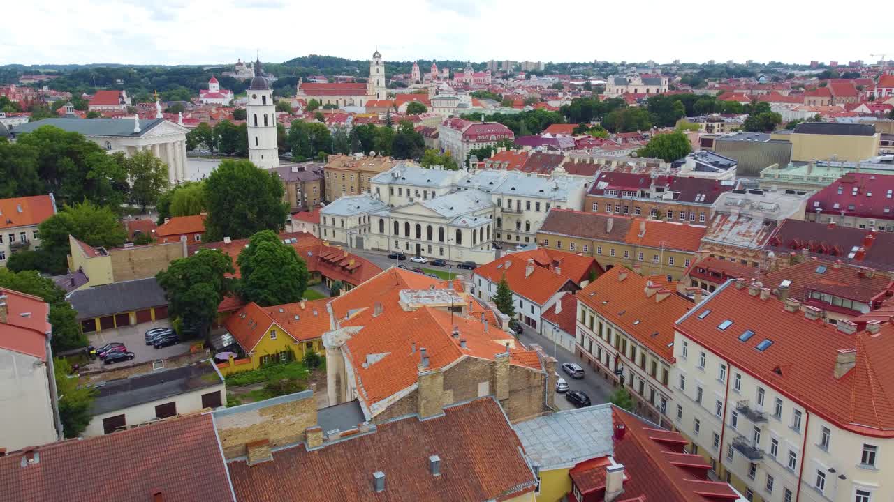 Colorful rooftops of Vilnius oldtown, aerial view