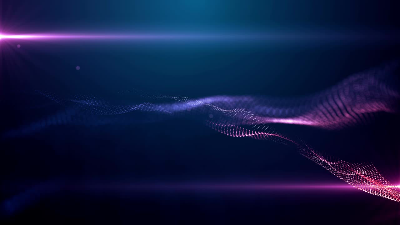 Futuristic abstract wireframe grid dynamic as glowing waves. 4K UHD 3D video loop frame lens flare sci-fi background.