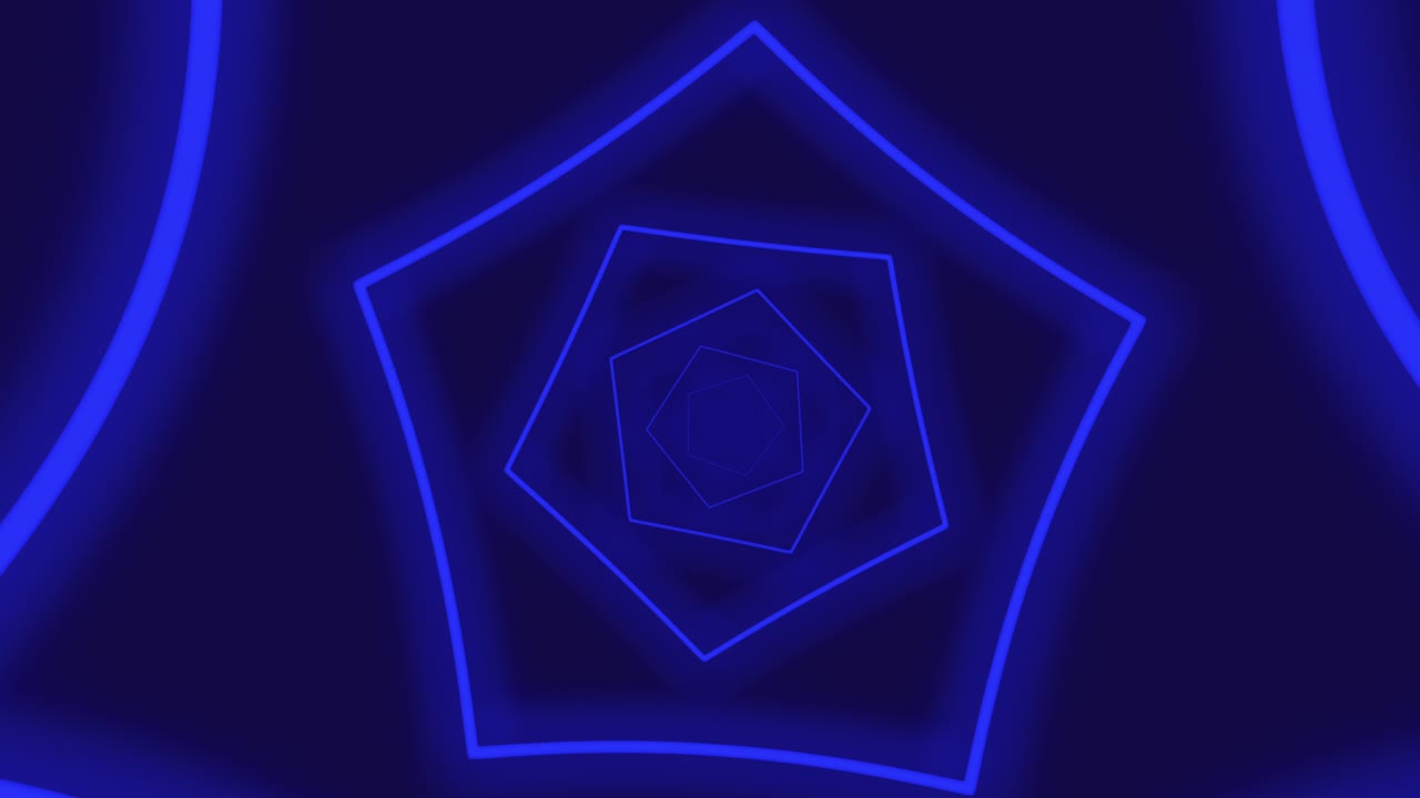 fondo de túnel poligonal de neón digital abstracto loopable. patrón de animación brillante futurista de 4k que se mueve hacia adelante con colores azul oscuro y púrpura. tecnología y concepto cibernético con espacio de copia.
