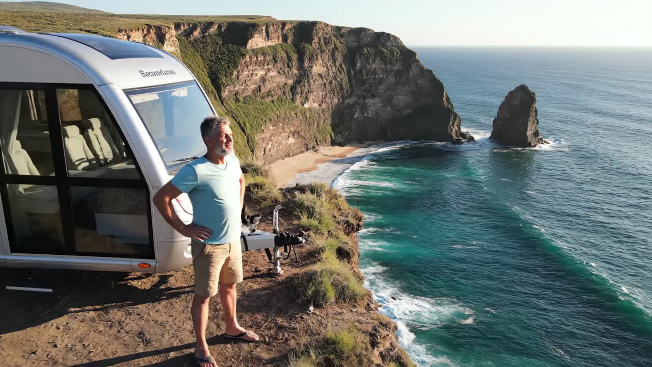 RV on a cliff overlooking the ocean
