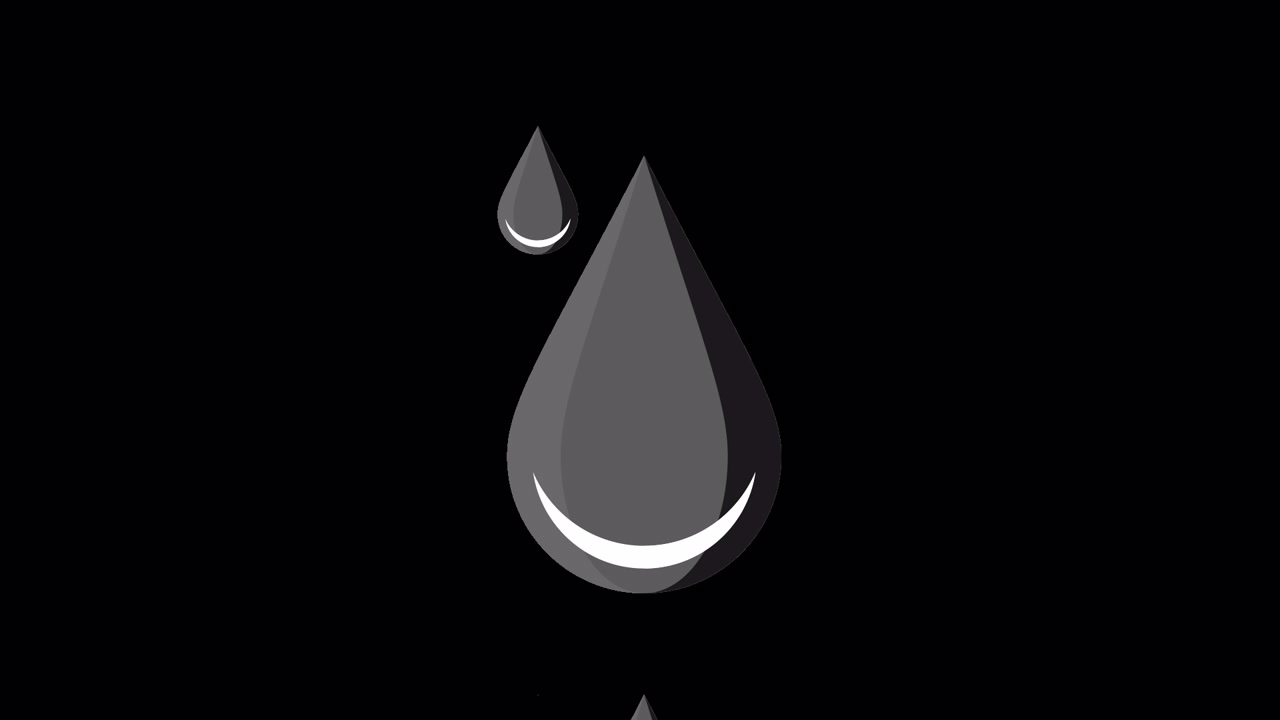 Animated Water Droplets Falling and Merging on Black Background