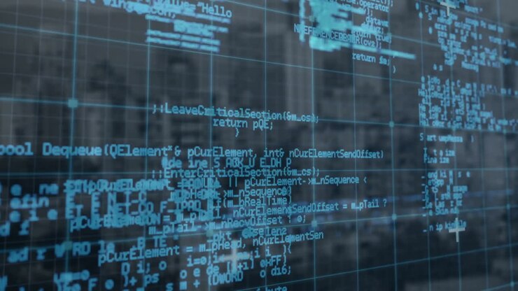 Animation of futuristic digital network with grid overlay on urban cityscape