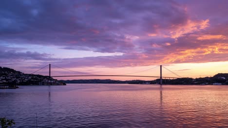 sunset view from kvarven, norway towards the askoy bridge