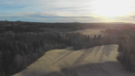 Drone-Disparó-Sobre-La-Pendiente-En-El-Campo-En-La-Naturaleza-Sueca