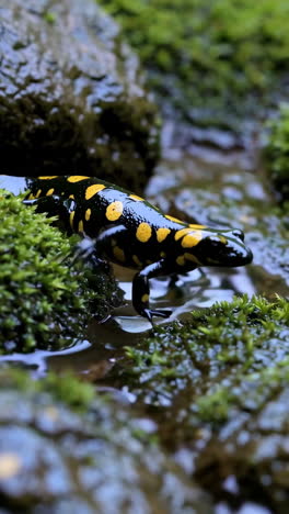 spotted salamander in a stream