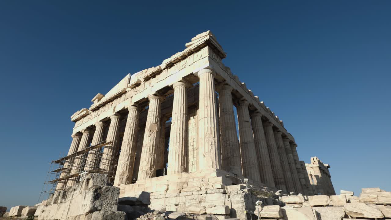 Move sideways, Acropolis and blue sky in background