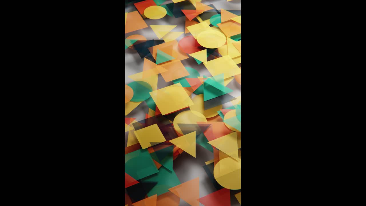 Forme geometriche vivaci che fluttuano e si sovrappongono in un motivo astratto