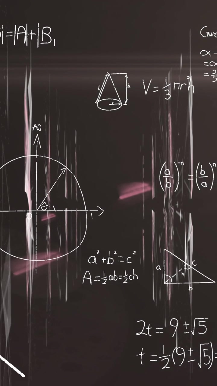 Animazione di scie luminose su equazioni matematiche su sfondo nero