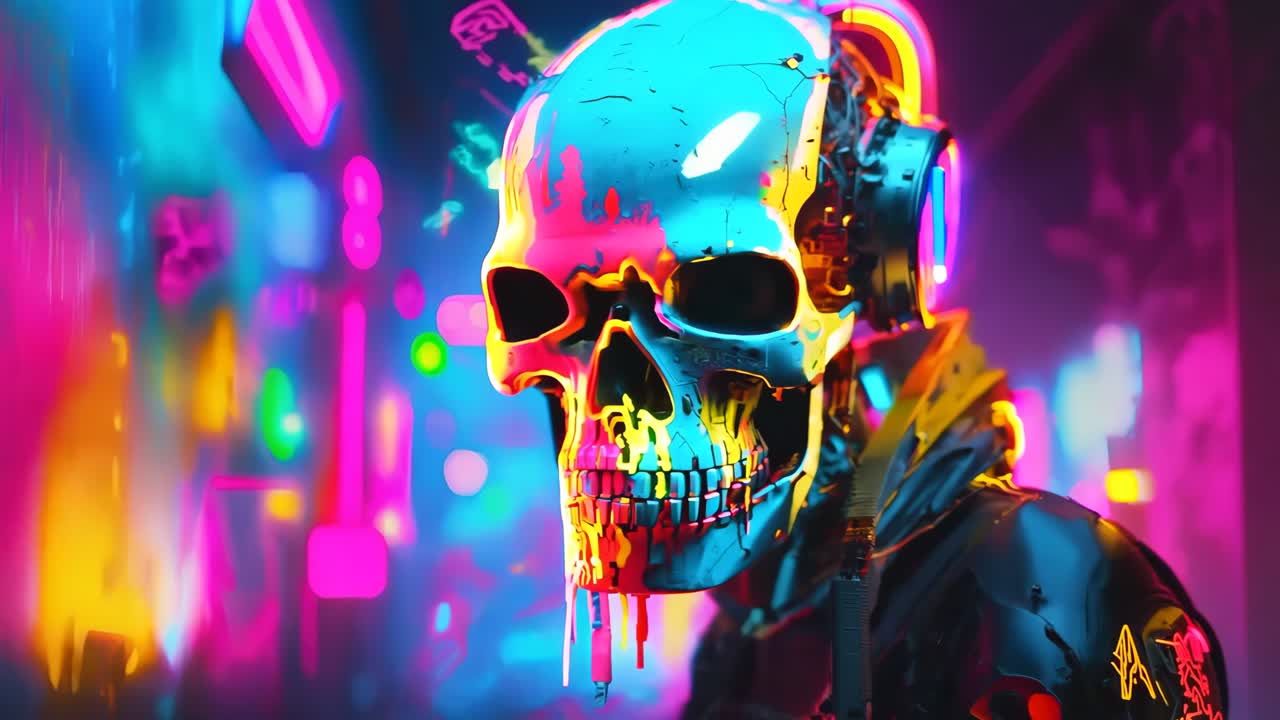 un hombre en un traje futurista con un cráneo en la cabeza