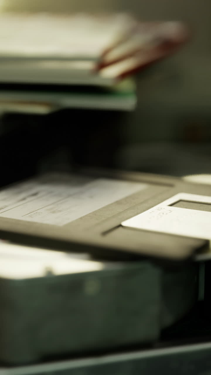 Detailní pohled na starý vinyl mezi neuspořádanými dokumenty a soubory