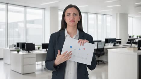 mujer de negocios india confundida hablando con los empleados