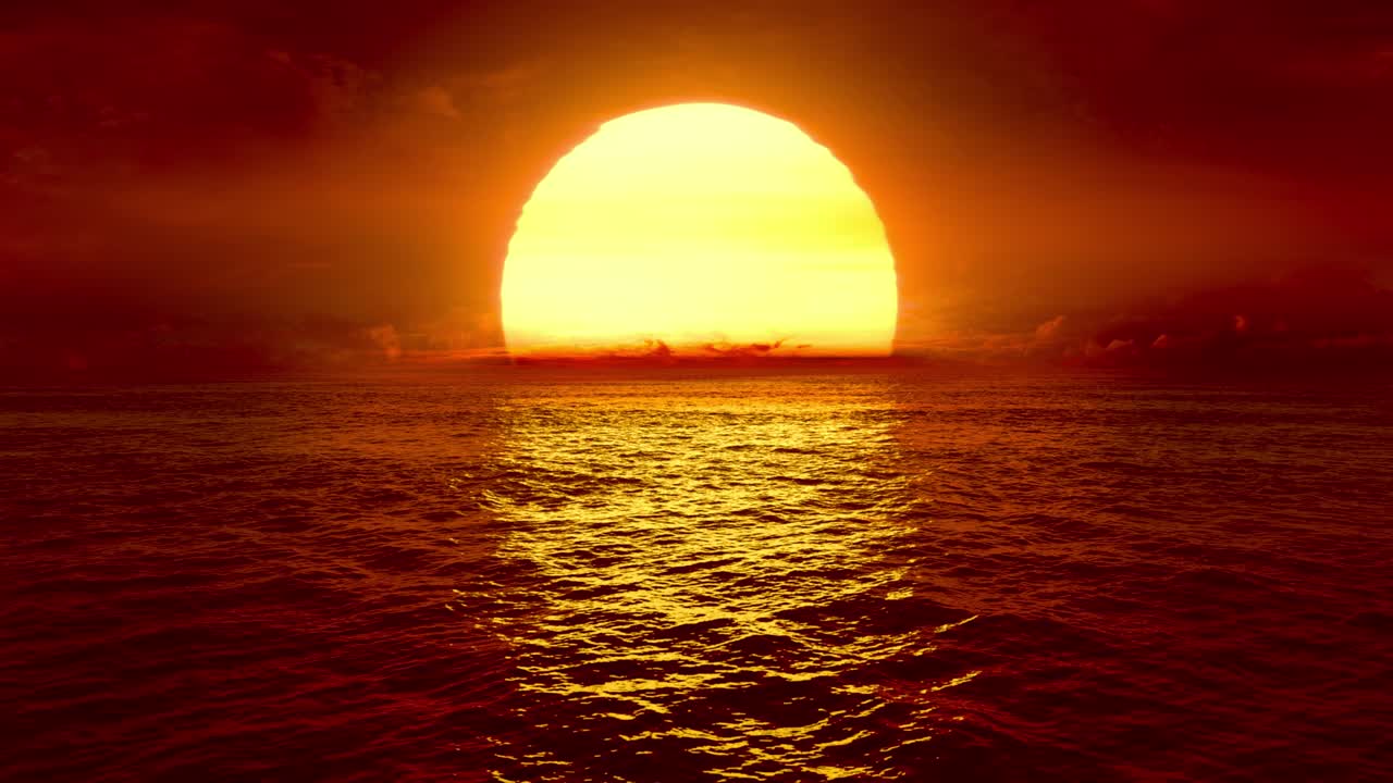 фантастический закат над беспереботно закрученным океаном.