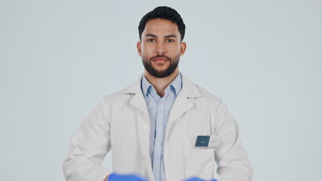 pulgares hacia arriba, médico o un hombre en el estudio