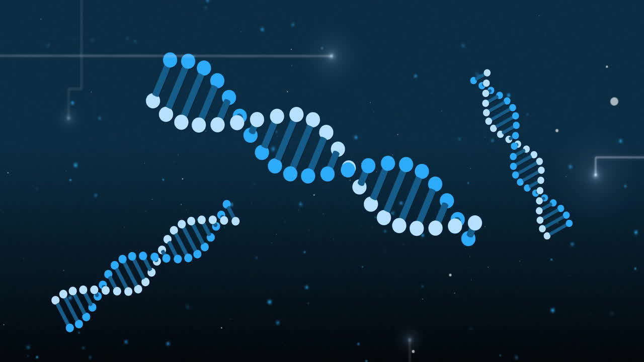 animación de rastros de luz sobre la cadena de adn sobre un fondo negro