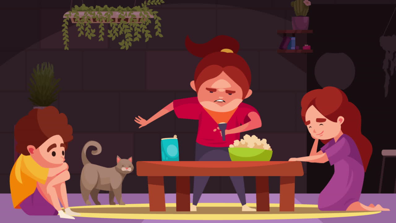 어두운 방에서 겁에 질린 아이들