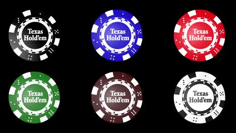 poker chips with texas hold’em text animation, background, rendering, with alpha channel, loop