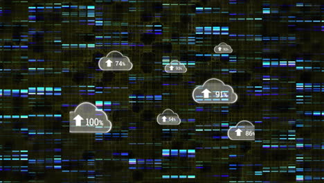 animation of clouds with growing number over moving columns