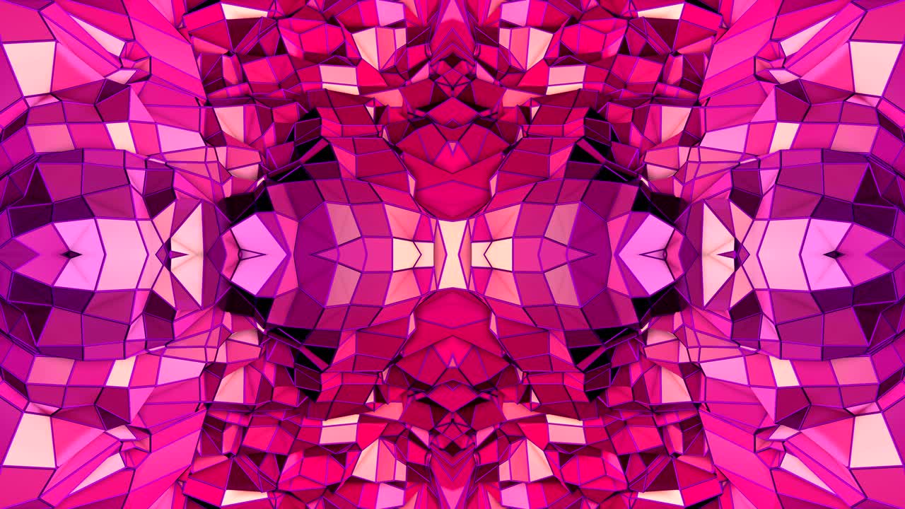 fondo abstracto geométrico rojo bajo como un efecto de vidriera o caleidoscopio en movimiento en 4k. animación 3d de bucle, imágenes sin costuras en el popular estilo bajo de poli. v24
