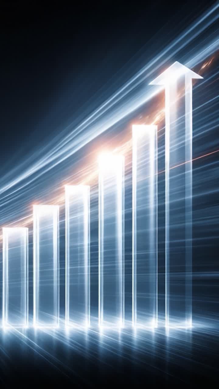 Dynamic Growth Representation: A Futuristic Visualization of Ascending Bar Graphs with Motion Blur Creating an Energetic and Engaging Aesthetic